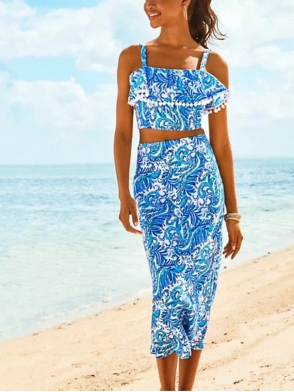 Lilly Pulitzer NWT Gretna Skirt Set Gretna Blue Matching Set, Tassel Midi Sz 10